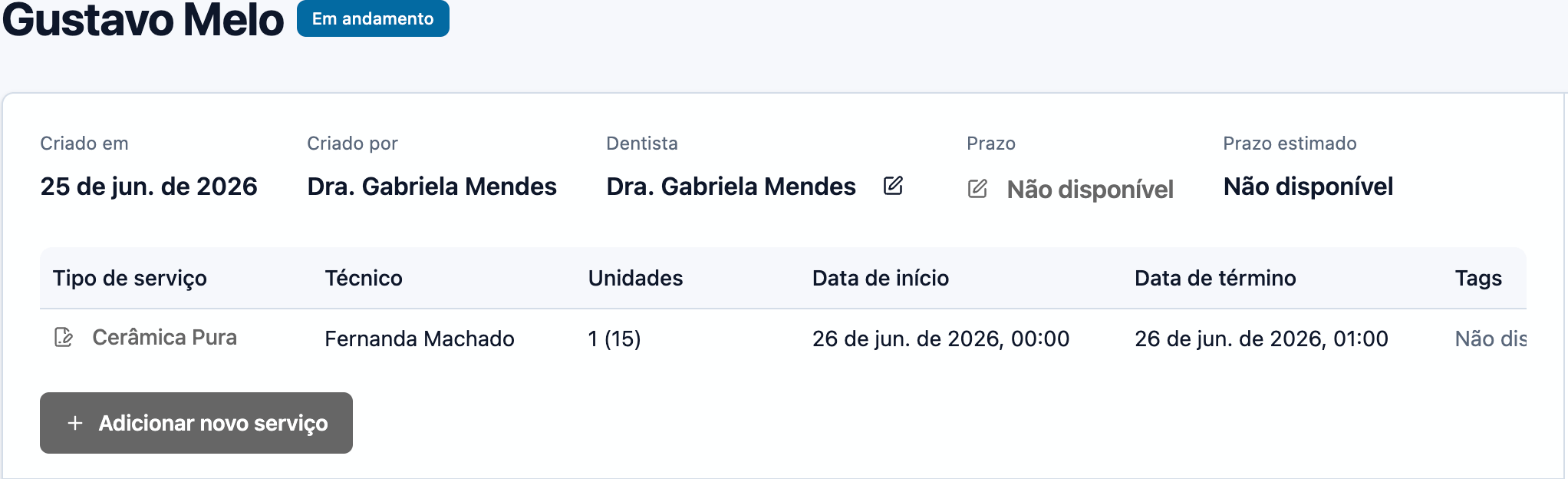 Tela completa do caso no ZurixLab com dados principais, prazo e serviços vinculados